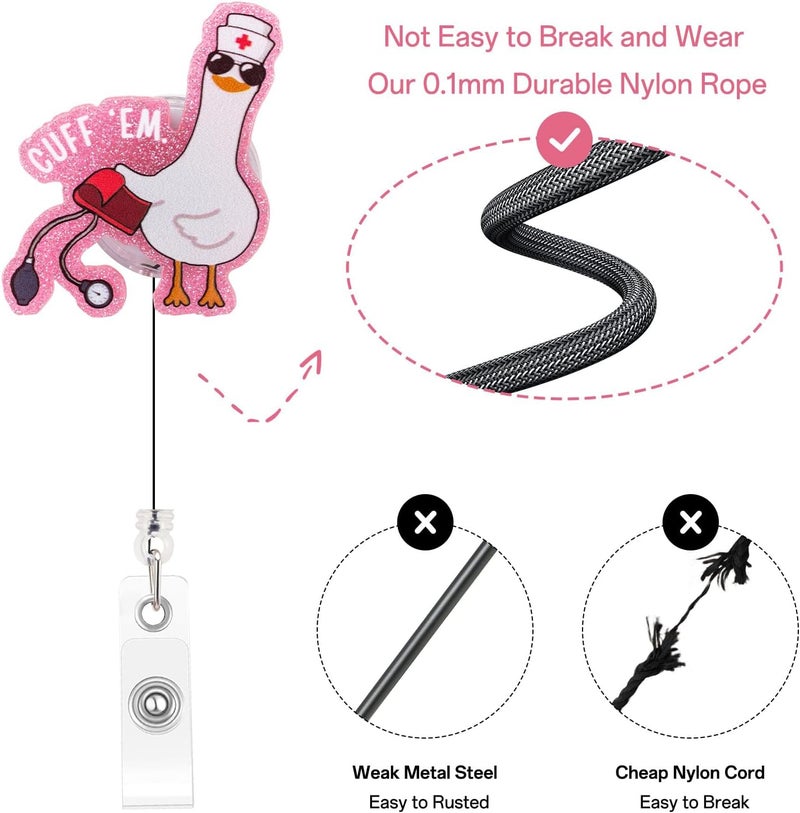 Mahrokh Funny Goose Nurse Badge Reel, Cuff 'Em Badge Holder with Retractable Clip, Cute Gifts for Nursing Student RN LPN CNA MA Medical Worker Teacher Doctor - Image 2